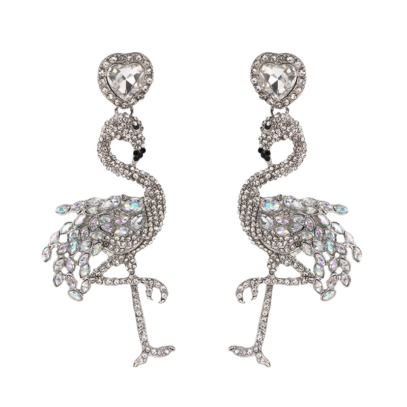Fashion Flamingo Long Diamond Stud Earrings display picture 8