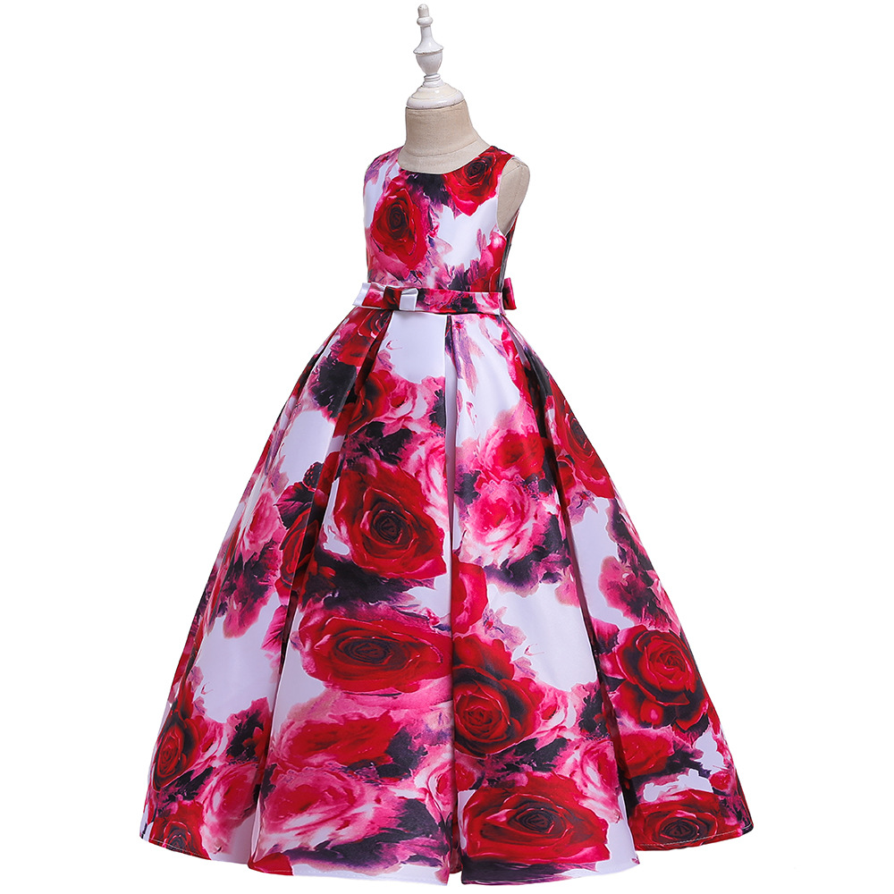ins Cross Border AliExpress Child Girl dress children dress Rose Evening dress Long dress