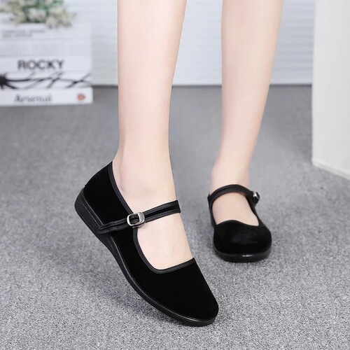 Old Beijing style women's work shoes, flat, anti-slip, soft soles, comfortable, one-piece women's black cloth shoes, hotel flat shoes