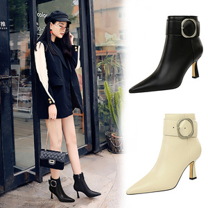 European and American fashion professional ol women boots wine cup and high heel suede pointed thin belt buckle short bo