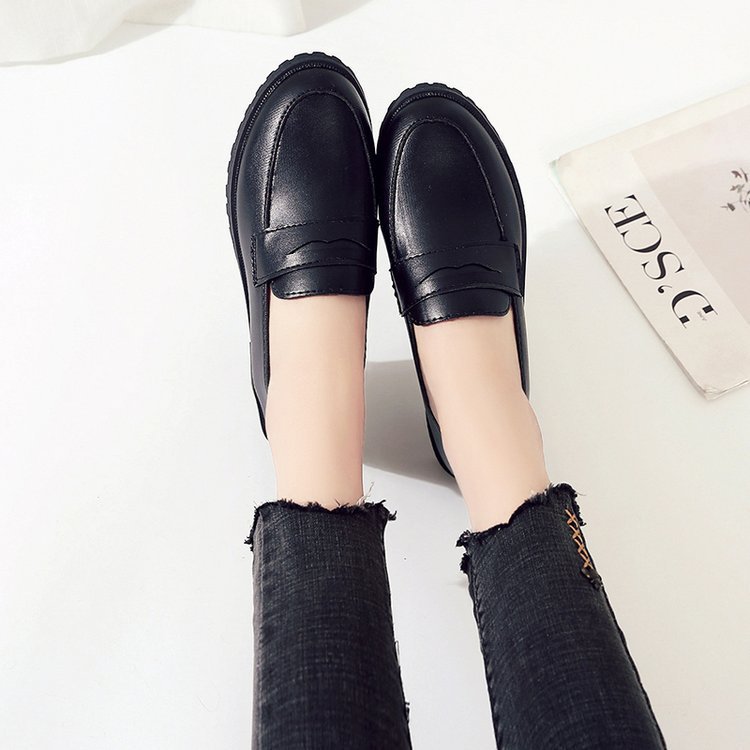 Pointed Toe Middle Heel Leather Shoes Women's Japanese Uniform Shoes Academic Style Black Brown Lefu Single Shoe Leather