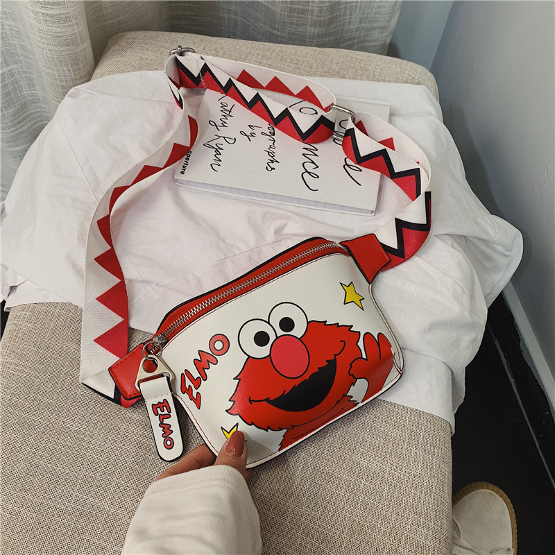 韩版2019新款休闲PU亲子腰包创意卡通芝麻街儿童单肩斜挎包胸包潮|ms