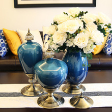 新中式软装家居花瓶陶瓷工艺品摆件北欧风创意客厅花瓶三件套定制