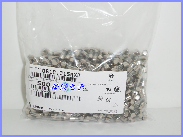 苏州力特玻璃保险丝管0618.315MXP T315MAL250V 5X20 慢熔断