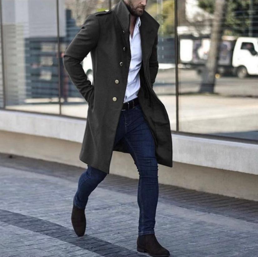 Autumn Men's Casual Work Jacket Solid Business Stand Collar Polyester Coat 2019