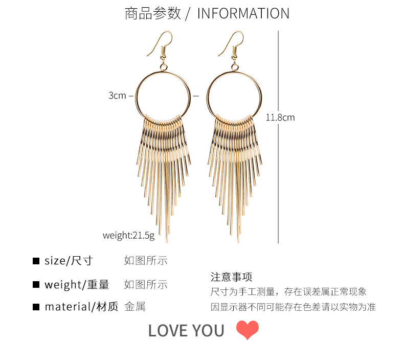 25g Weight Earrings Classification Housewarming, Business, Wedding, Travel, Birthday, Festival Occasion Korean Long Metal Tassel Geometric Metal Earrings Wholesale