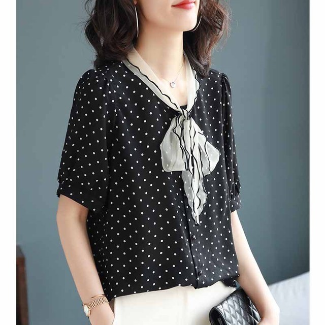 Round collar printed chiffon short sleeve T-shirt summer loose 