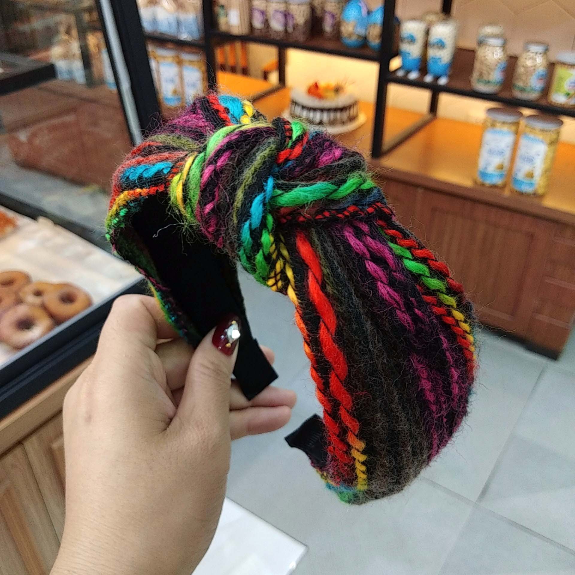 Korean Fashion Autumn And Winter New Mixed Color Wool Knotted Headband Wide-edge Color Strip Hair Accessories Wholesale Nihaojewelry display picture 8