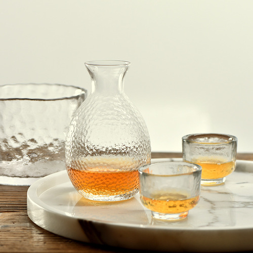 Japanese hammered glass wine warmer, creative craft flask and wine glass, three-piece handmade customized wine set