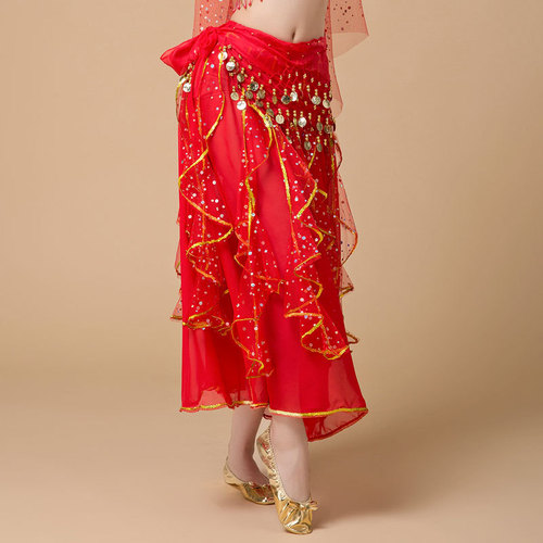 Belly dance costume bottom skirt, new practice skirt, Indian dance performance costume, beaded embroidered gold edge skirt for women