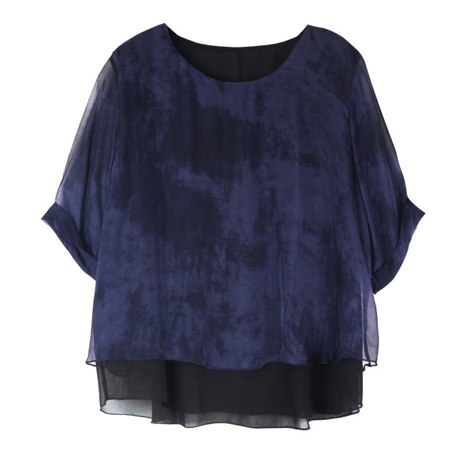 New Fashion Splice Printed Silk Chiffon Blouse Summer 