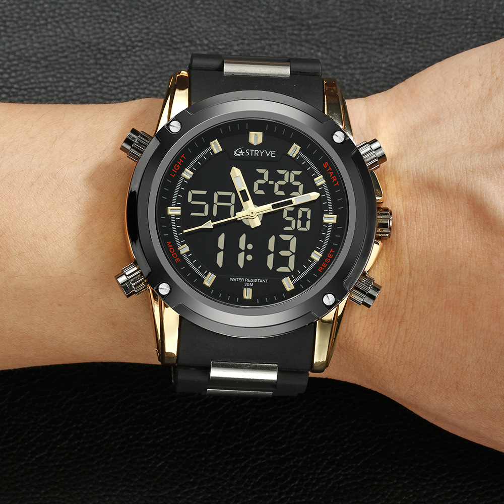 Stryve nuevos hombres electrónicos reloj deportivo impermeable multifuncional estudiante reloj cuarzo puntero reloj 8009