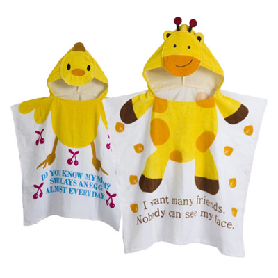 廠家直銷兒童長頸鹿浴袍純棉割絨印花卡通動物鬥篷寶寶連帽浴巾袍