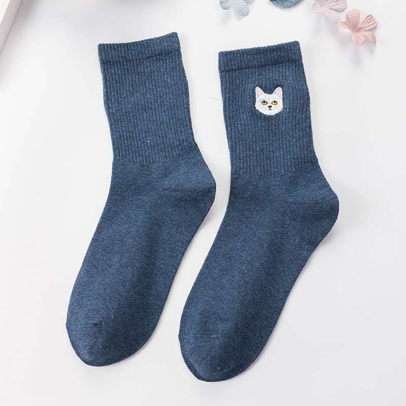 Cat Embroidered Sock Turmeric