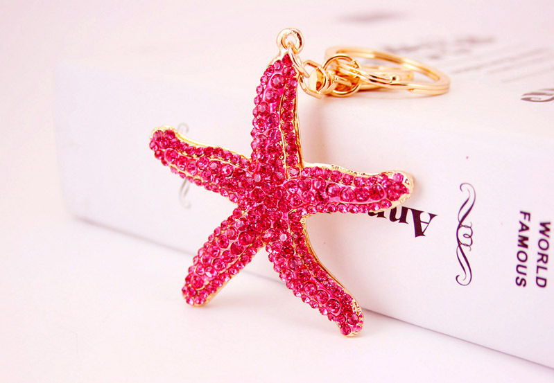 51g Weight Travel Occasion Alloy, Metal Material Starfish Pattern Unisex Gender Pink, Purple, Blue Color Korean  Creative Cute Diamond Sea Star Keychain 2
