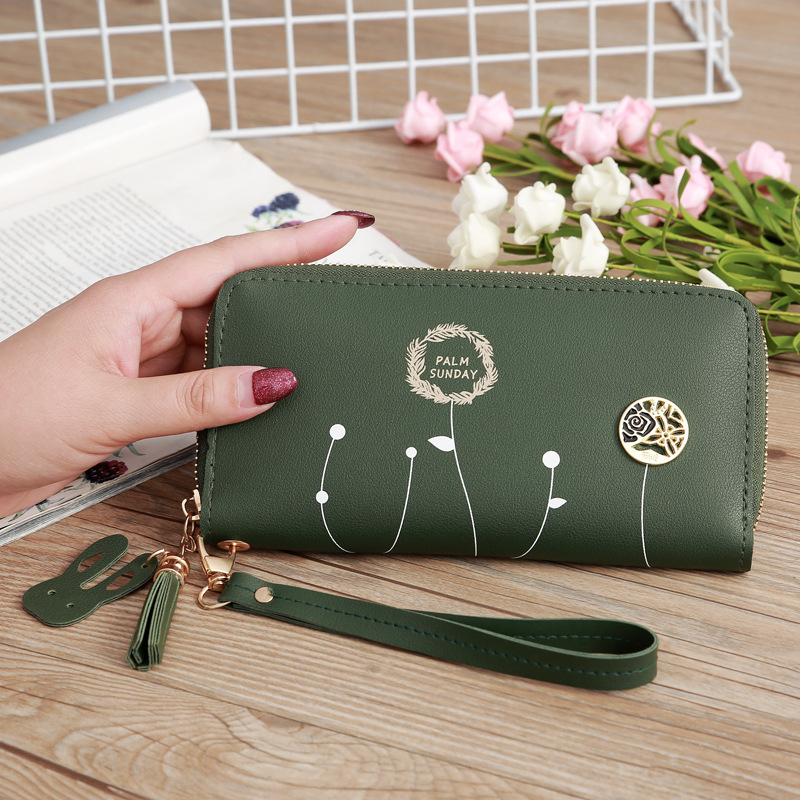 93g Weight Polyester Lining Material Zipper Closure Type Business Occasion Pu Leather Material Solid Color Pattern Women'S Gender Square Shape Dark Grey, Grey, Rose Red, Pink, Green, Blue, Yellow, Black Color Korean Printing Medium Long Single Pull Wallet Wholesale 8