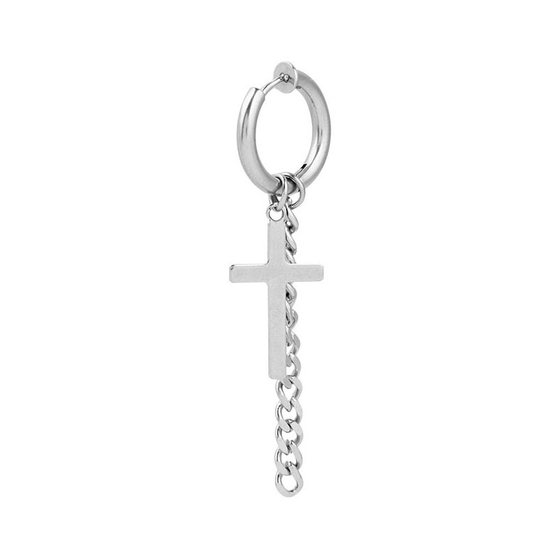 8 801EJ 十字架耳环耳夹钢色(单只)801EJ  2.