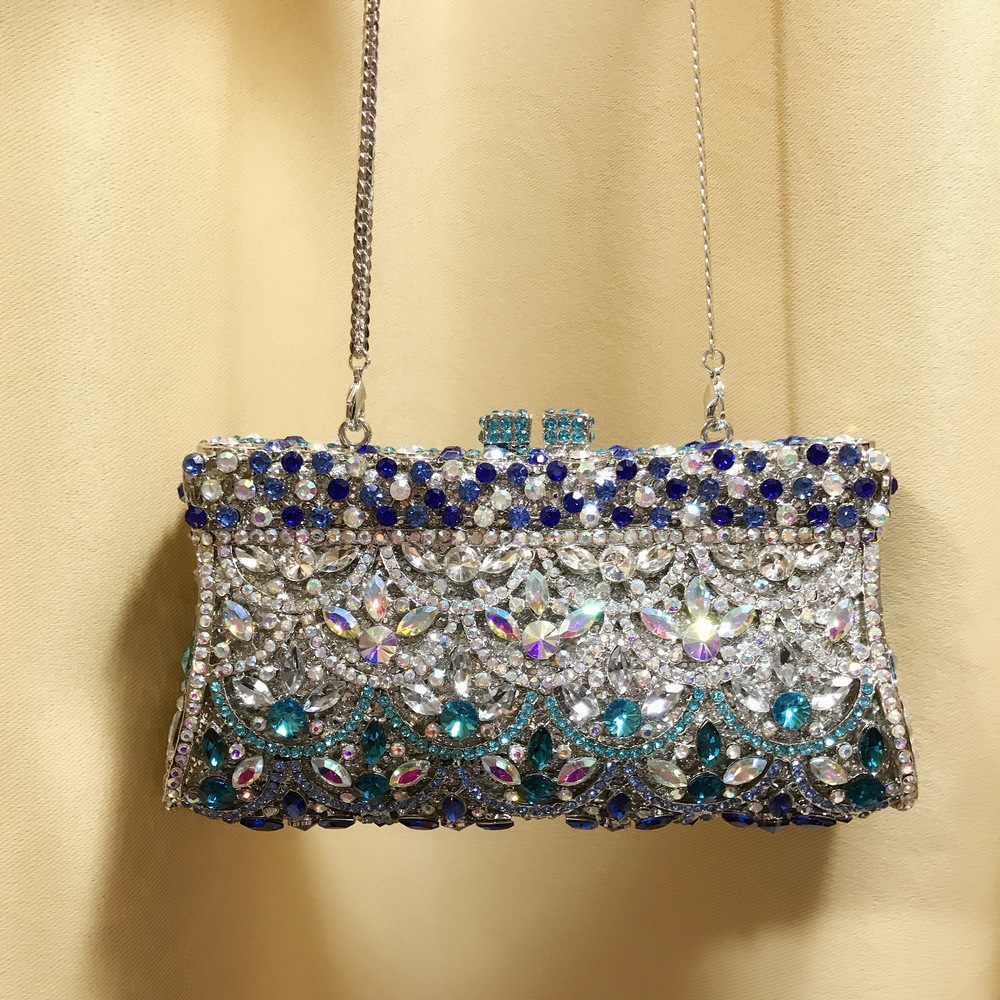 Women's Gender Rhinestone Metal Geometric Square Evening Bags