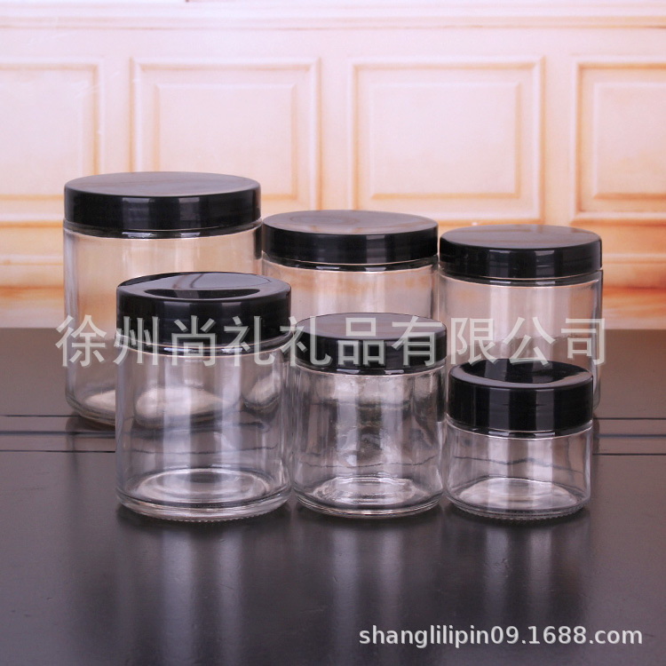 可设计logo瓶型厂家供应现货直筒丝口储物罐花茶食品分装玻璃瓶