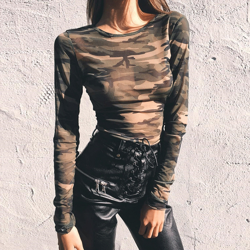 European and American women's ins wind 2020 new Amazon foreign trade cross-border crop top cropped perspective camouflage T-shirt