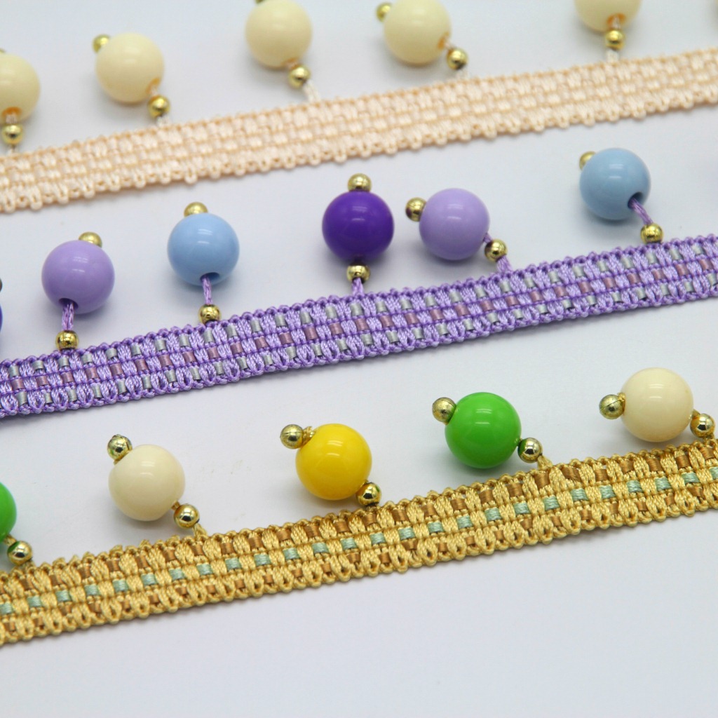 厂家供应 窗帘花边辅料珠子流苏边穗装饰 窗帘花边珠子水晶