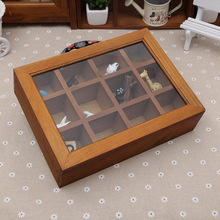 zakka杂货复古桌面木质多功能首饰收纳盒带盖玻璃盒12格9格收纳盒