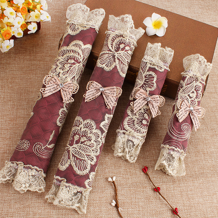 High-end embroidery Lace Strip Doorknob sets Double-door refrigerator Hand in Hand smart cover a dust cover