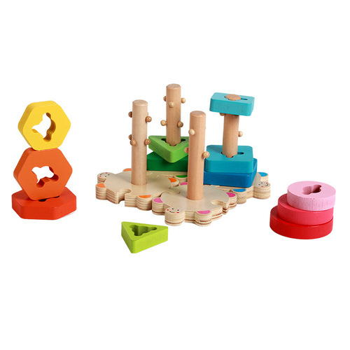 Shape Matching Column, Rotating Column, Kindergarten Children's Early Education Enlightenment Brain-Training Matching Blocks, DIY Toy