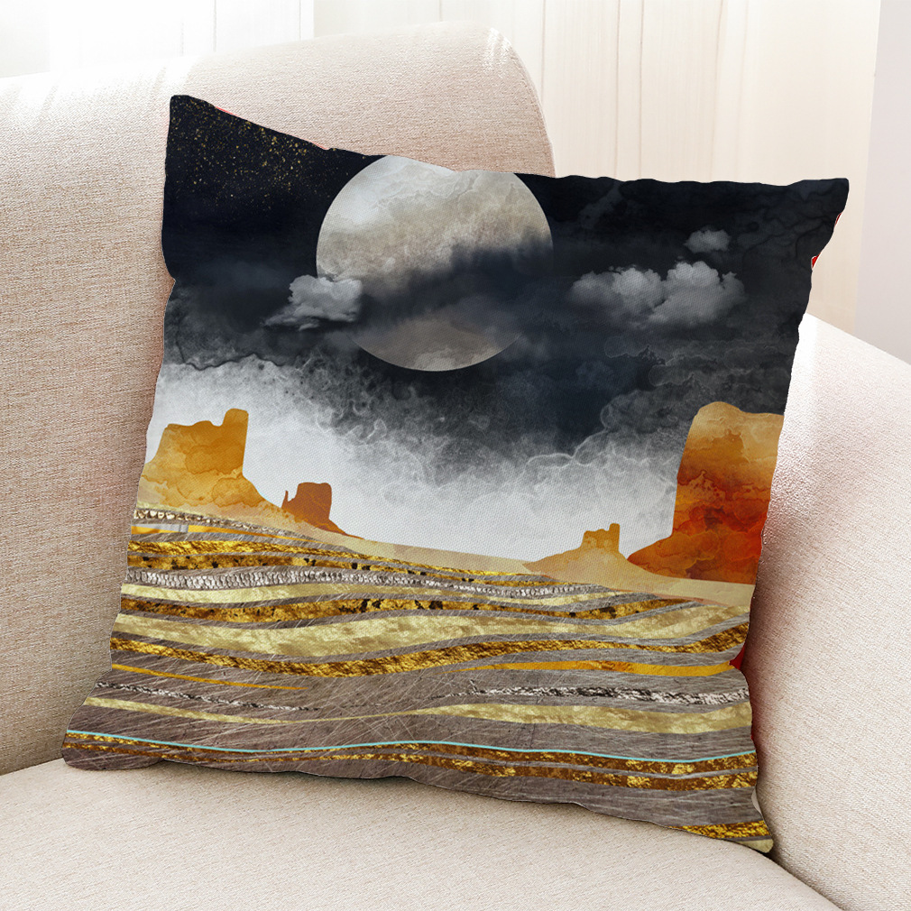 亚马逊 wish热销新款创意山林棉麻抱枕套 汽车抱枕 白麻沙发靠垫