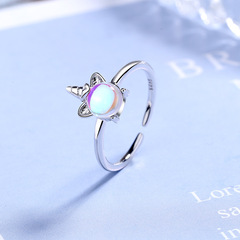 Unicorn Ring for Women, Open-Ended Korean Version, Simple and Eye-Catching, Five-Color Moonstone Joint Ring Design, Unique Finger Ring