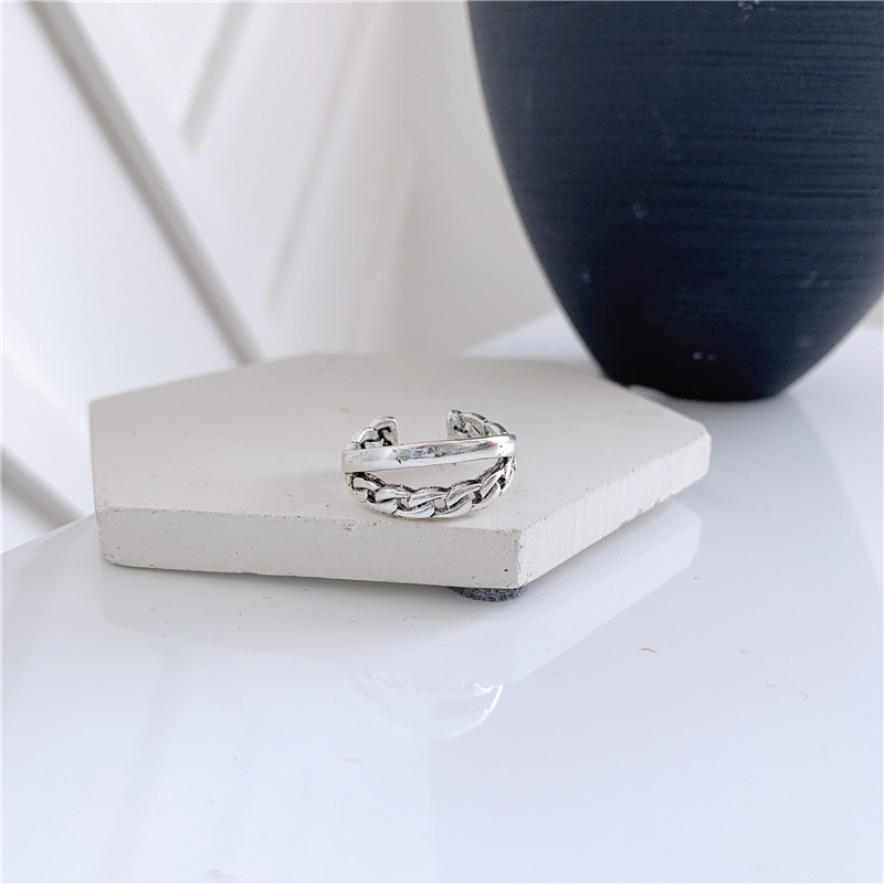 Men And Women Ring Bright Silver Double Ring Interlocking Temperament Adjustable display picture 7