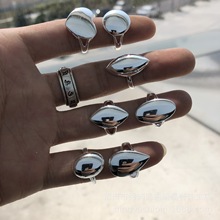 足銀990幾何形純銀韓國時尚帶珠子光面女生可愛戒指 素銀開口指環