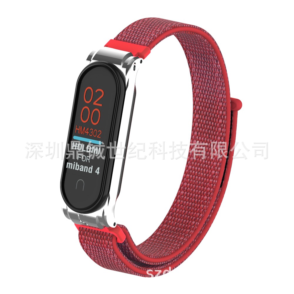 holdmi4302适用小米手环4尼龙 轻装金属壳 魔术贴 尼龙回环表带
