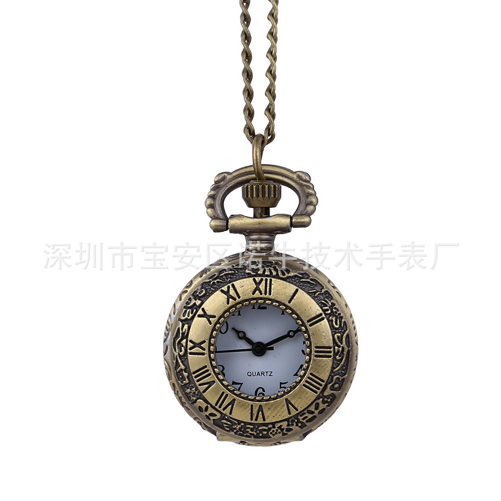 AliExpress wholesale factory wholesale fashion neck nostalgic small Roman quartz pocket watch 6075