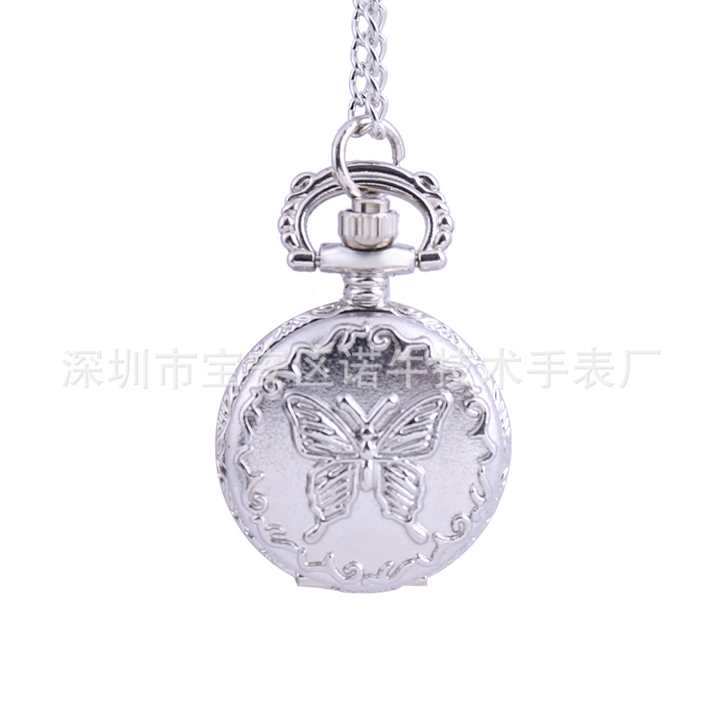 Small Silver Butterfly Quartz Flap Pocket Watch 6082