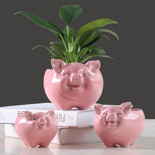 Simple Nordic cartoon animal succulent flower pot ceramic creative gardening hydroponic flower pot home decoration ornaments