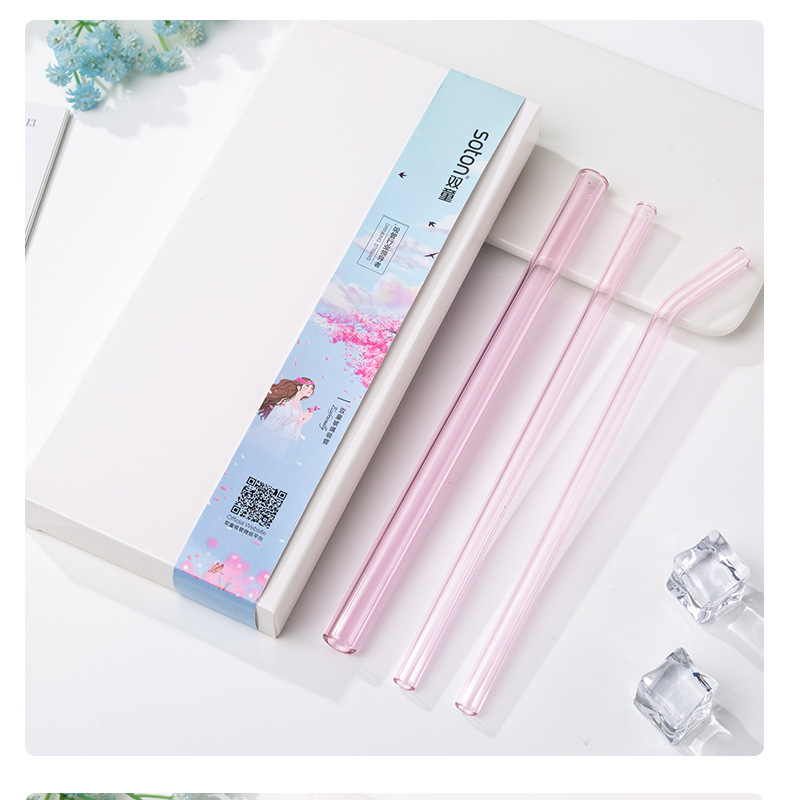 高硼硅透明玻璃吸管食品级奶茶饮料咖啡吸管耐热彩色玻璃吸管套装
