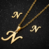 Pendant stainless steel with letters, necklace, chain, set, earrings, accessory, European style, wholesale