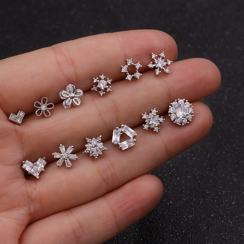 Ear Cartilage Rings & Studs Snowflake Copper Inlaid Shell display picture 28