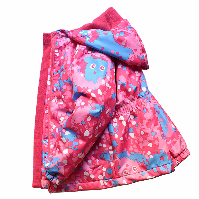 new pattern spring and autumn girl Plush Hooded Windbreaker European style children printing Pizex Mid length version Children jacket