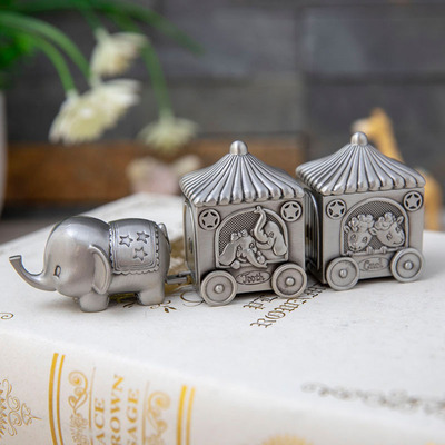 originality European style elephant Pull the car baby Deciduous box Retro exquisite Child Tooth Hair Collection boxes gift