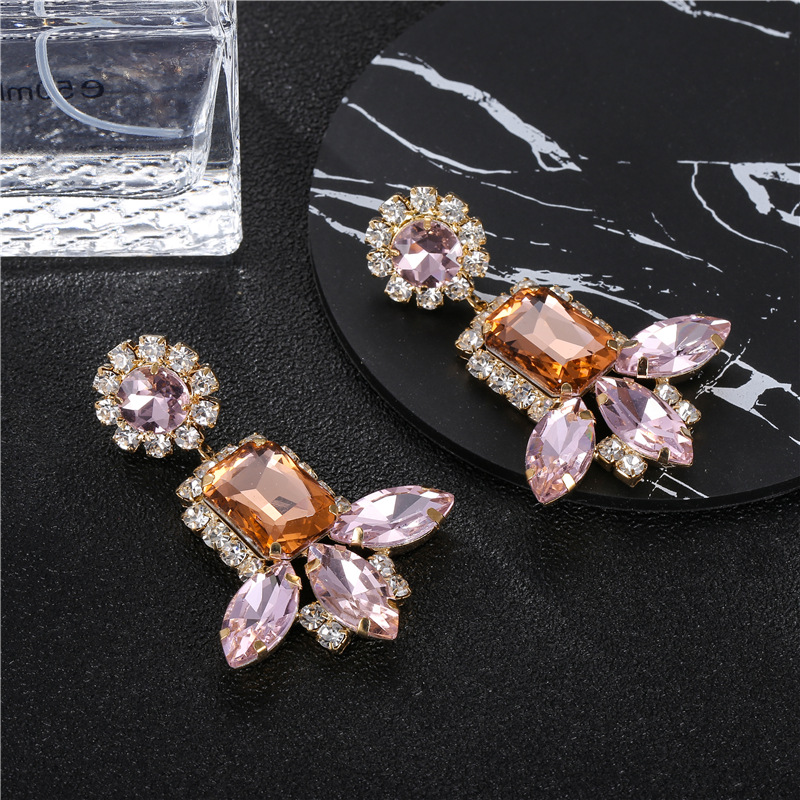 Fashion Pink Gemstone Tassel Earrings New Earrings Wholesale display picture 5