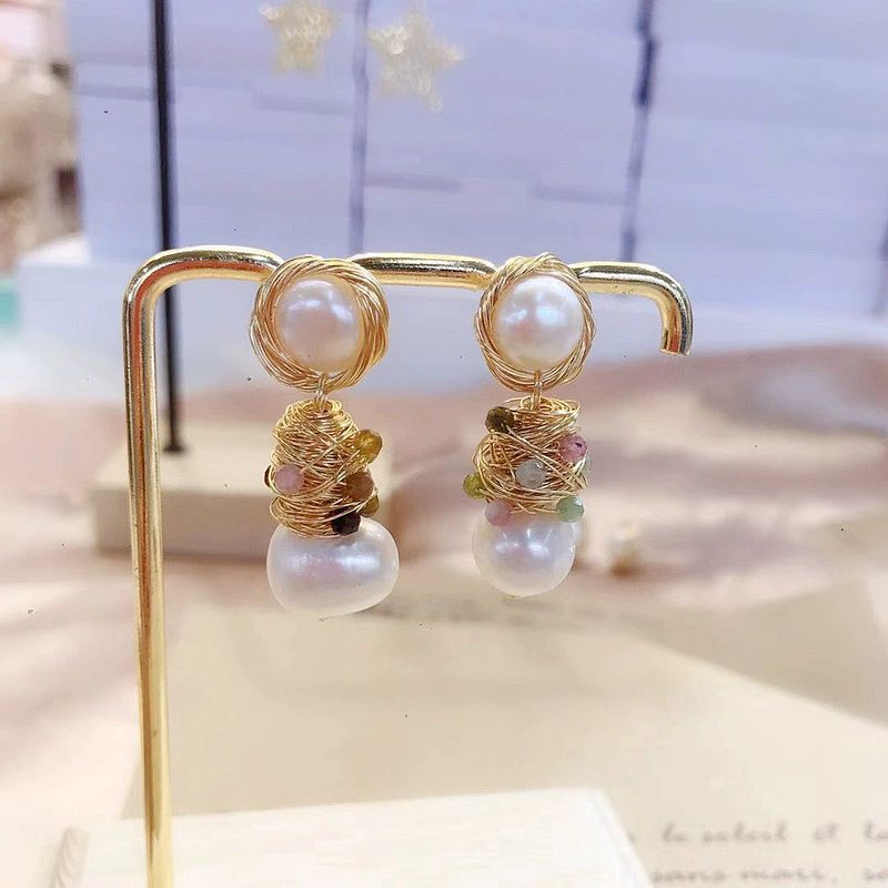 Pearl drop earrings, 925 silver hooks, gold‑plated, freshwater pearls, French style