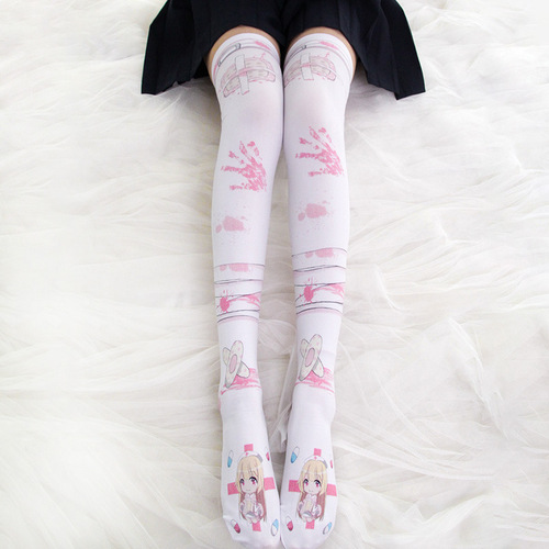 360 degree digital printing leg socks, personalized campus student knee socks, band-aid printed socks wholesale W0675