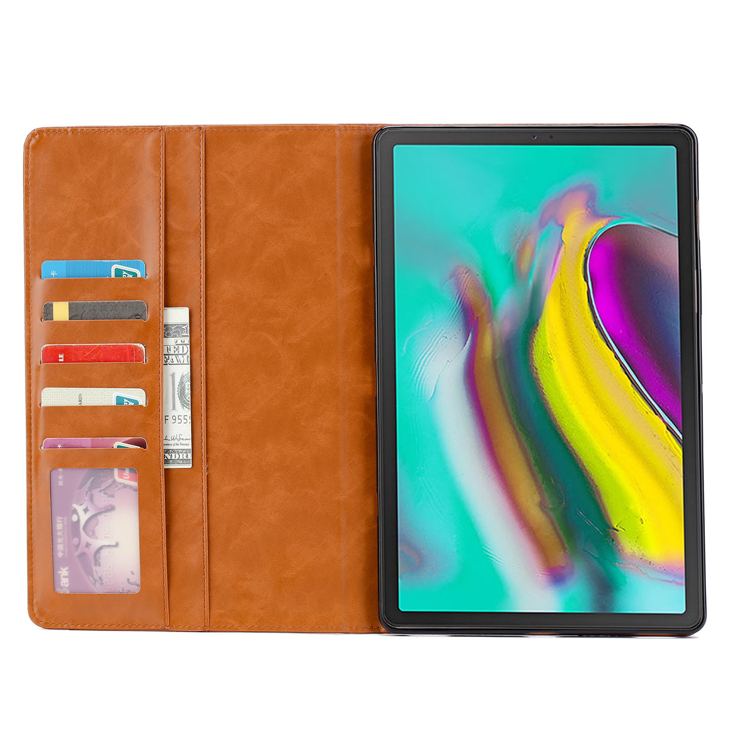 Adecuado para Samsung Tab A10.1 2019/T510 /T515 Funda de cuero Cartera de tarjeta de negocios funda protectora