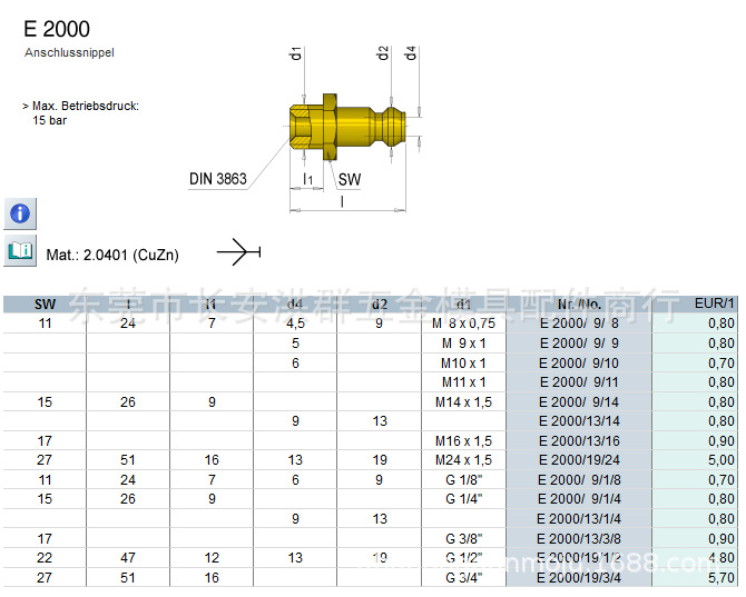 meusburger（模斯堡）E2000 水咀/水嘴 铜水嘴 模具配件 洪群模具
