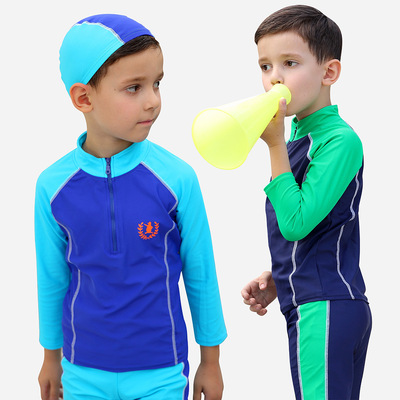 children Large Swimsuit baby baby Long sleeve Sunscreen Split swimsuit Boy diving Surf clothing Three-piece Suite wholesale