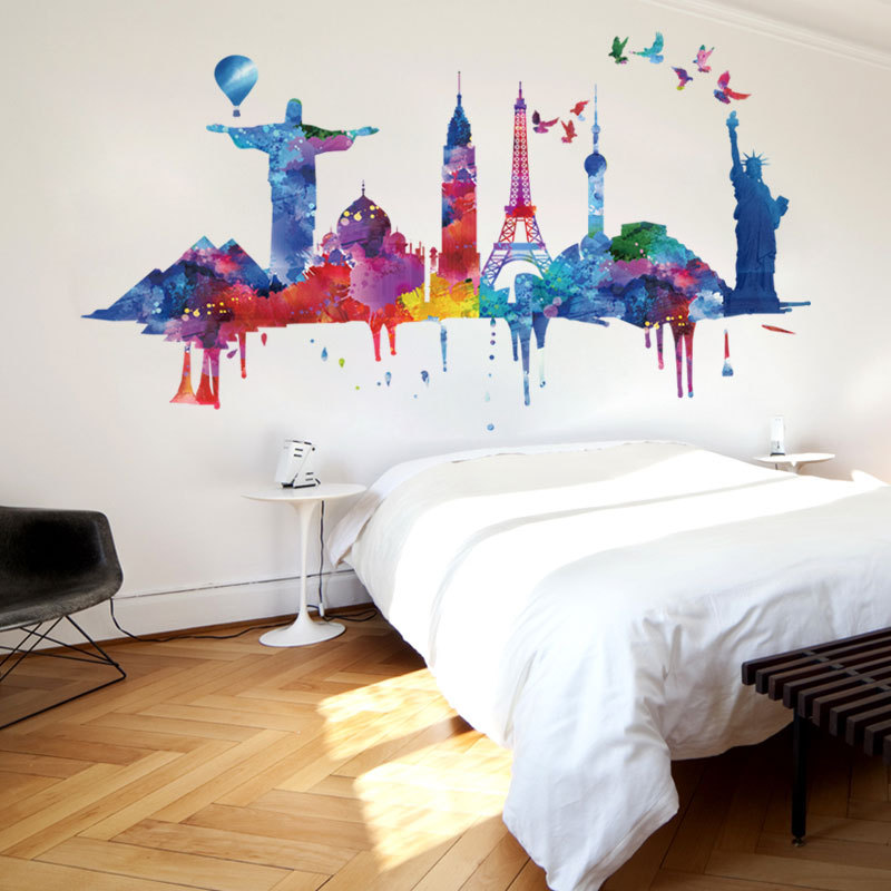 New Watercolor Architectural Landscape Wall Stickers display picture 8