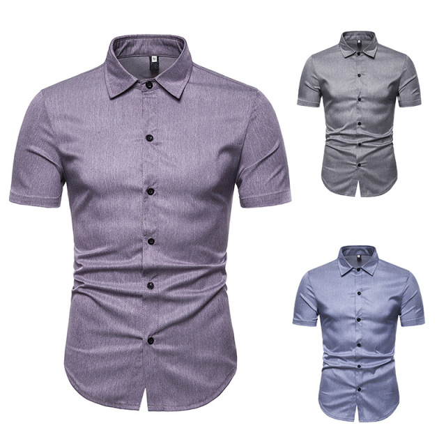 Pure Fashion Design Short-sleeved Shirts  Men’s Turn-collar 