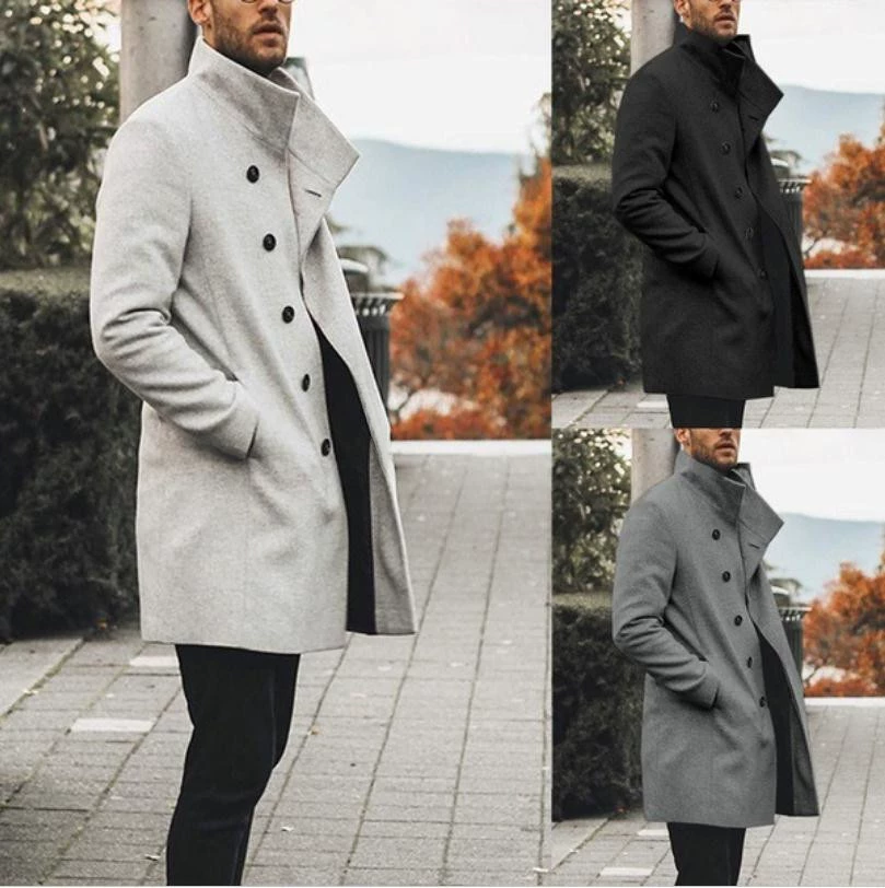 Модный длинный шерстяной тренч, европейский стиль, slim fit, средняя длина